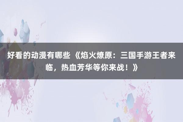 好看的动漫有哪些 《焰火燎原：三国手游王者来临，热血芳华等你来战！》